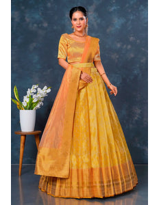 Yellow Designer Lehenga Choli in Tissue Silk