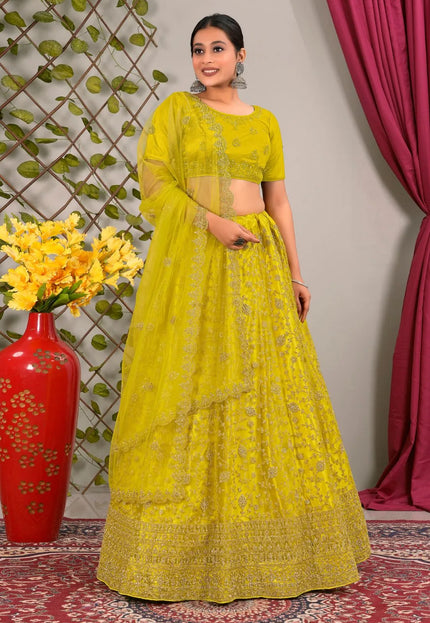 Yellow Latest Net Lehenga Choli Set Wedding