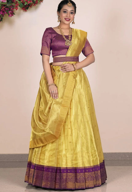Yellow Tissue Silk Casual Lehenga Choli For Women
