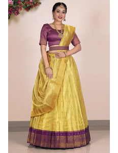 Yellow Tissue Silk Casual Lehenga Choli For Women