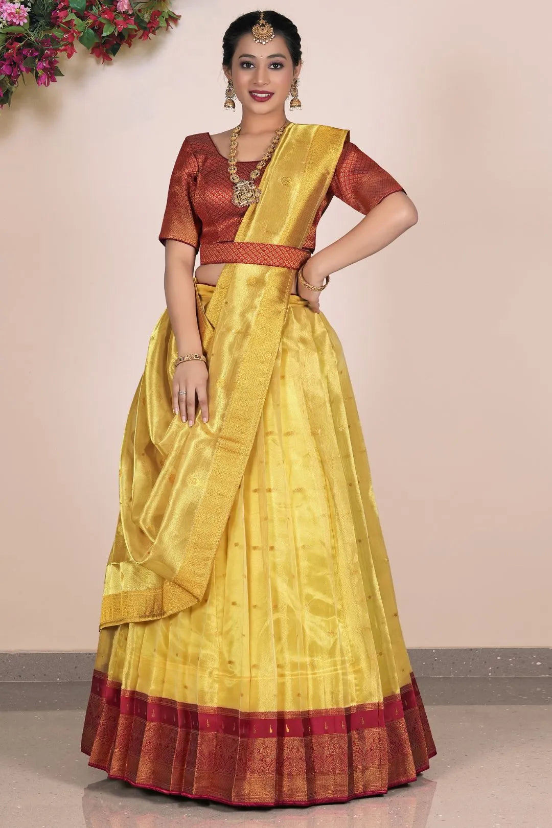 Yellow Tissue Silk Party Lehenga Choli For Women's
