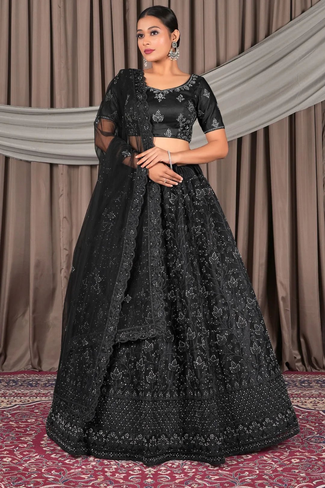 Black Beautiful Net Lehenga Design For Weddings - Gajiwala