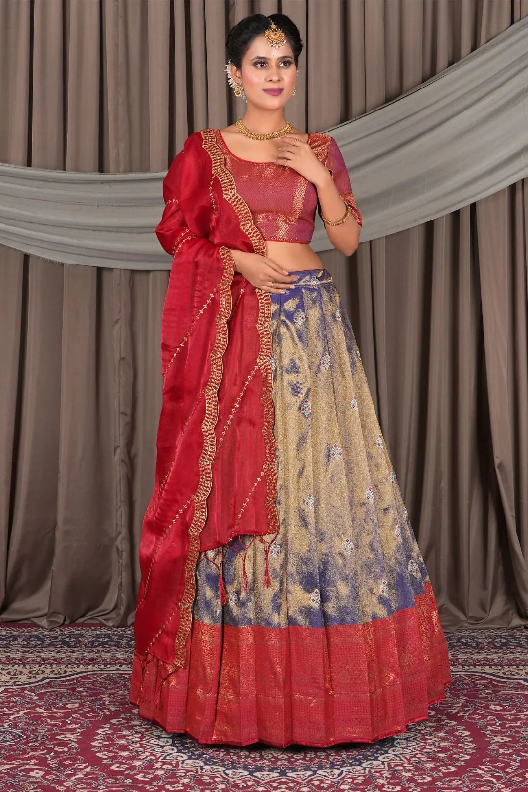 Blue Banarasi Silk Lehenga Choli In Festival - Gajiwala