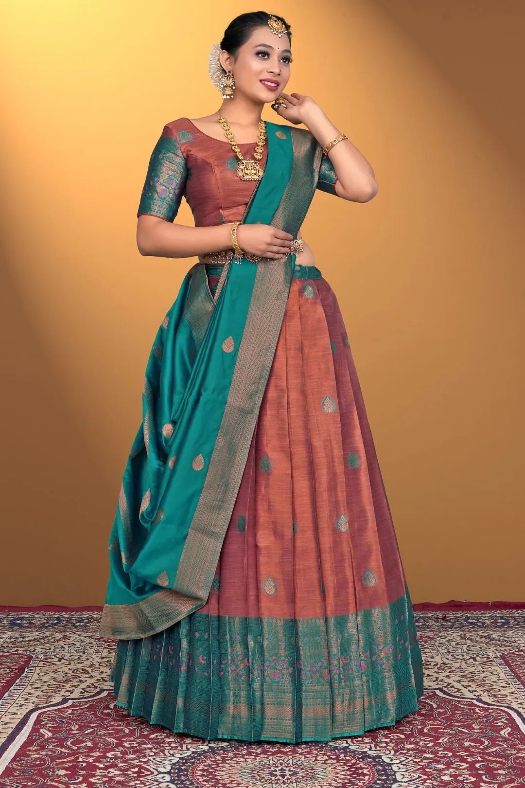 Brown Banarasi Silk Lehenga Design For Women - Gajiwala