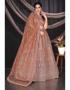 Brown Net Party wear Embroidered Lehenga Choli For Women - Gajiwala