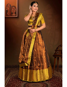 Brown Tissue Silk Zari Work Lehenga Choli For Women - Gajiwala