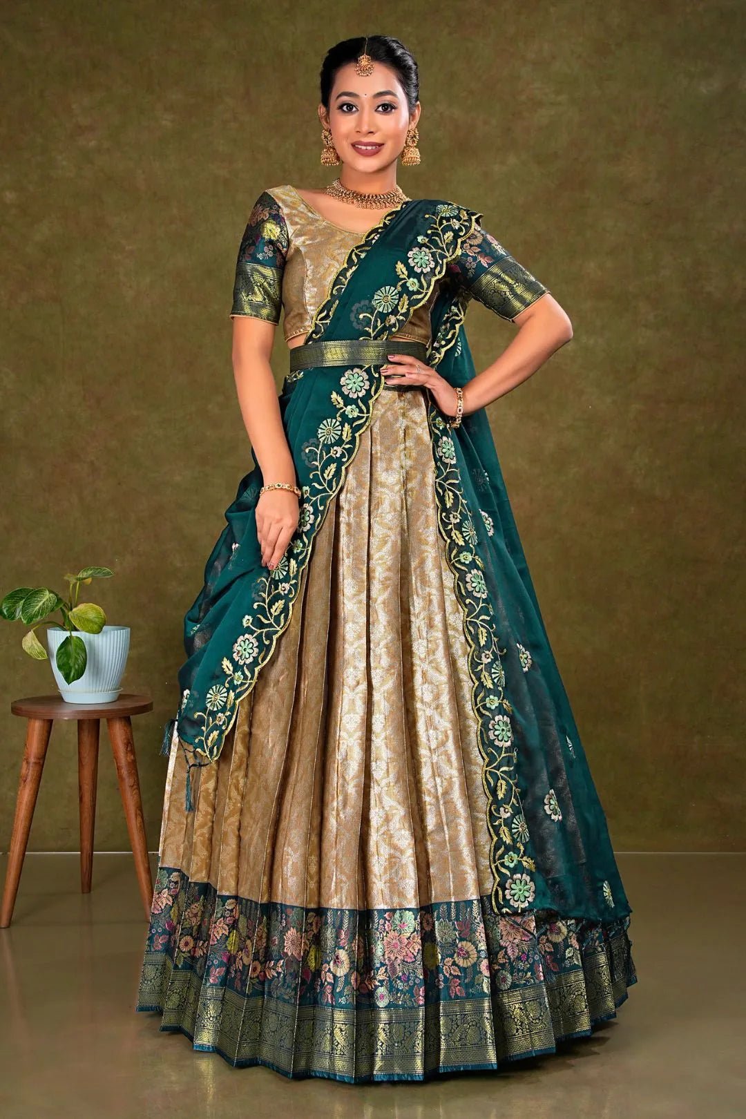 Chiku Banarasi Silk Lehenga Choli With Zari Woven - Gajiwala