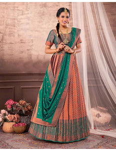 Chiku Banarasi Silk Half Saree 