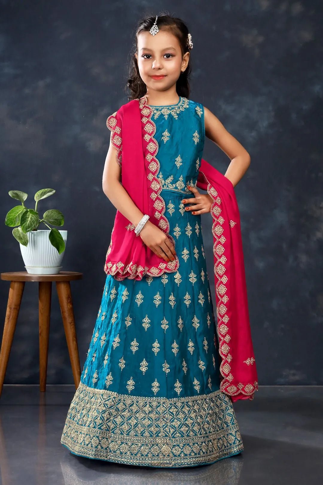 Firozi - Rani Colour Kids Readymade Lehenga - Gajiwala