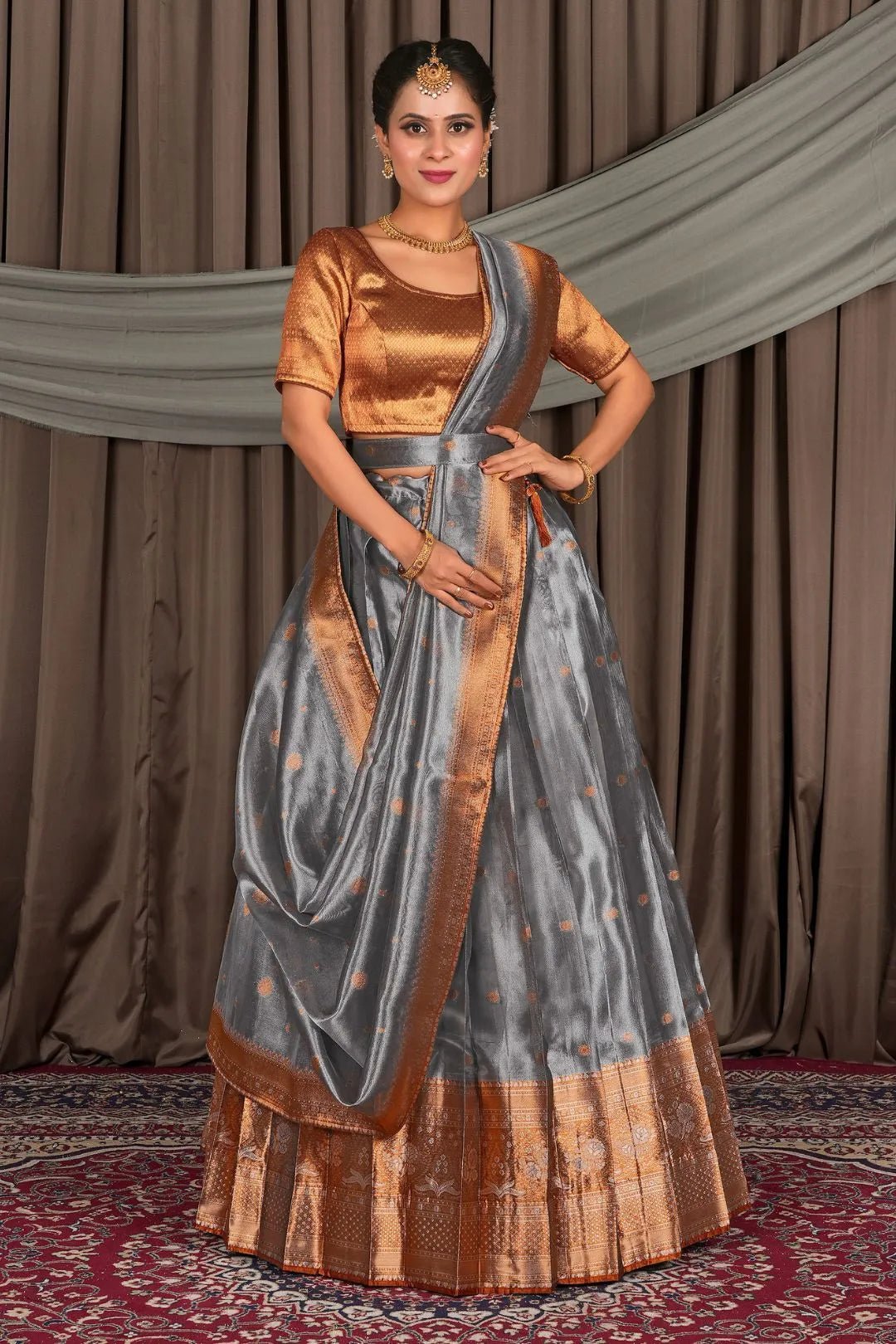 Gray Tissue Silk Zari Work Lehenga For Women - Gajiwala