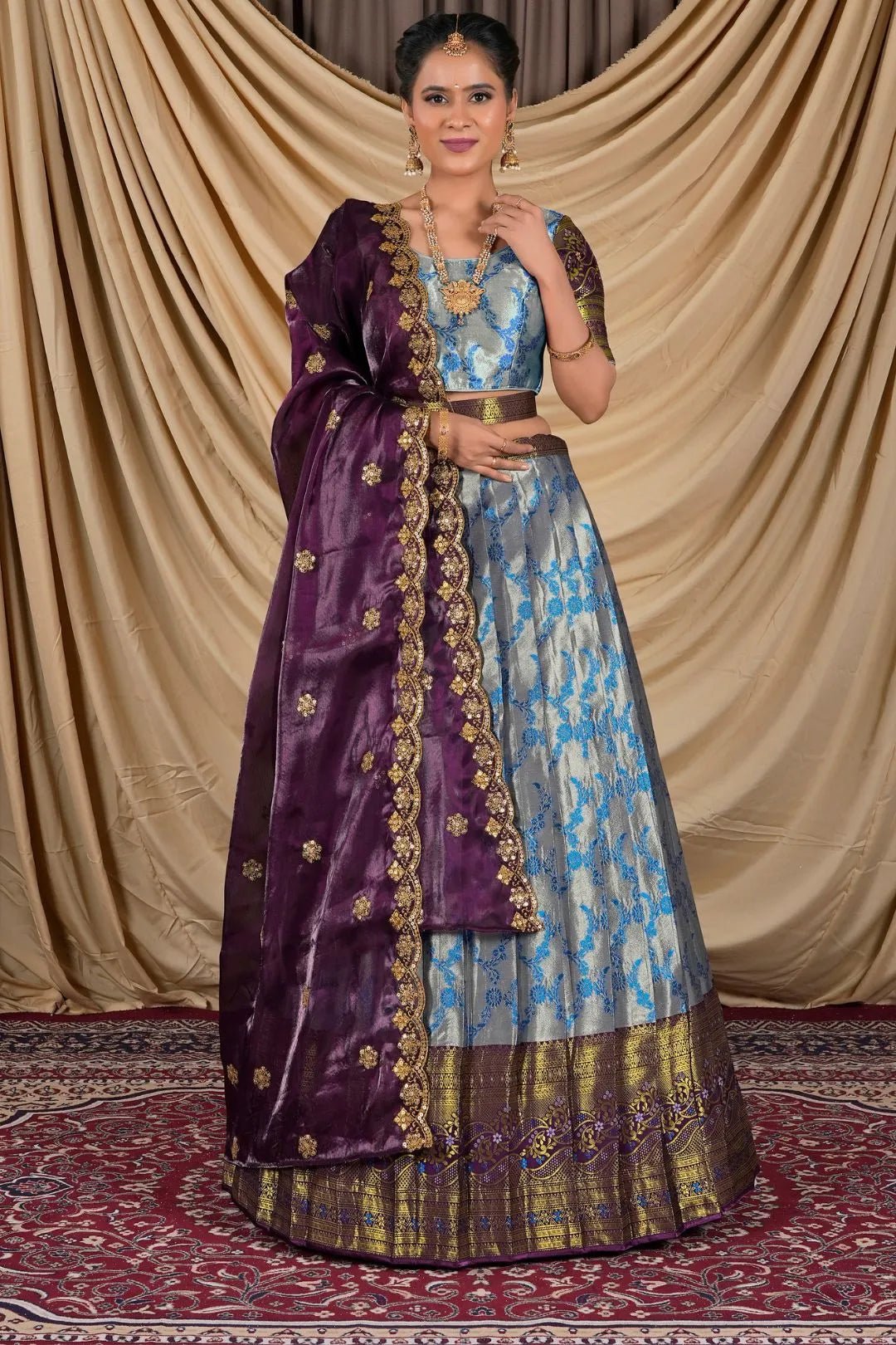 Gray Zari Silk Pattu Lehenga Choli With Zari Woven - Gajiwala
