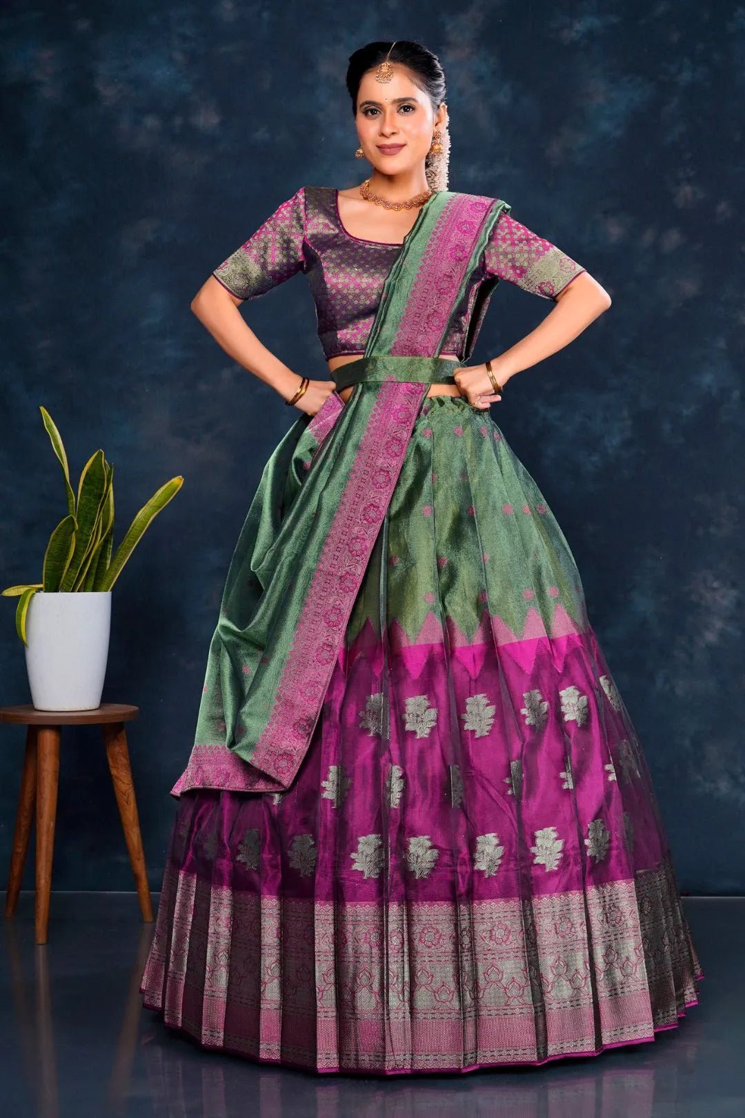 Green Tissue Silk Designer Lehenga Choli For Women - Gajiwala