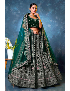 Green Velvet Designer Bridal Lehenga Choli Latest Design - Gajiwala