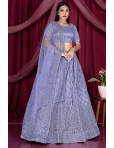 Lavender Embroidery Work Net Lehenga Choli - Gajiwala