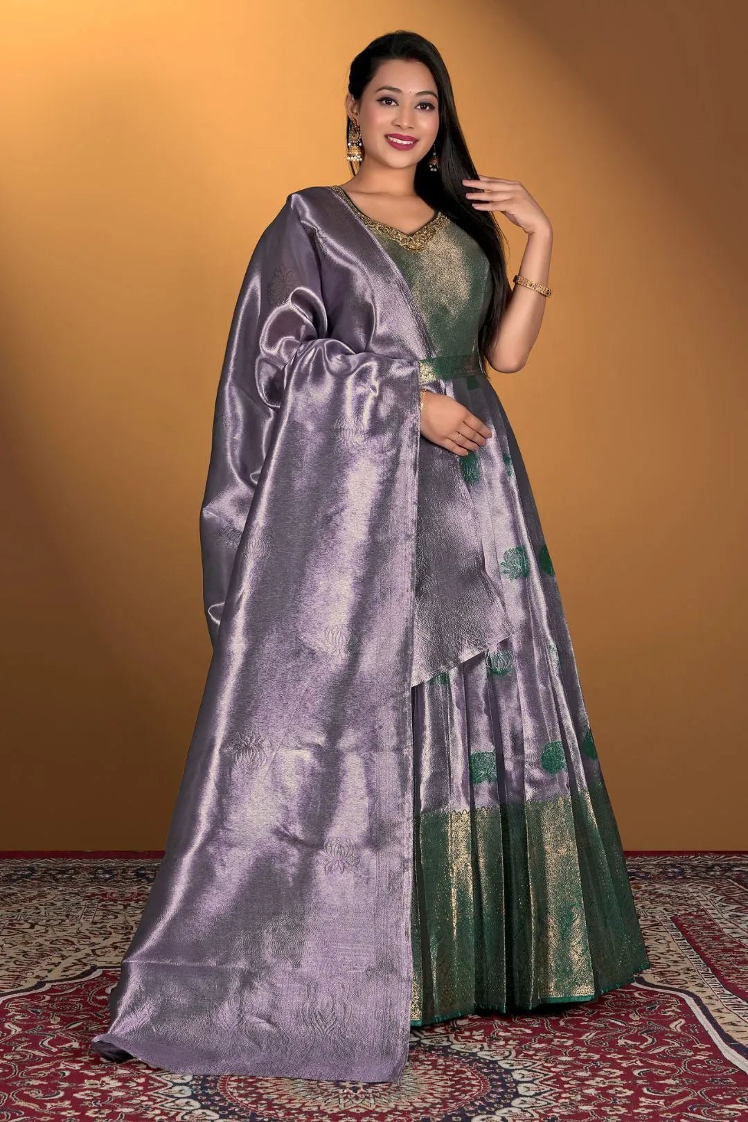 Lavender Long Gown Banarasi Silk Zari Weaving - Gajiwala