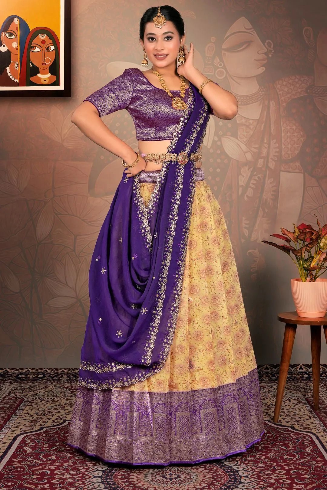 Lemon Digital Print Banglori Slub Lehenga Choli For Women - Gajiwala