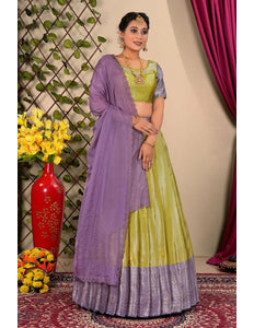 Lemon Jacquard Silk Half Saree For Women - Gajiwala