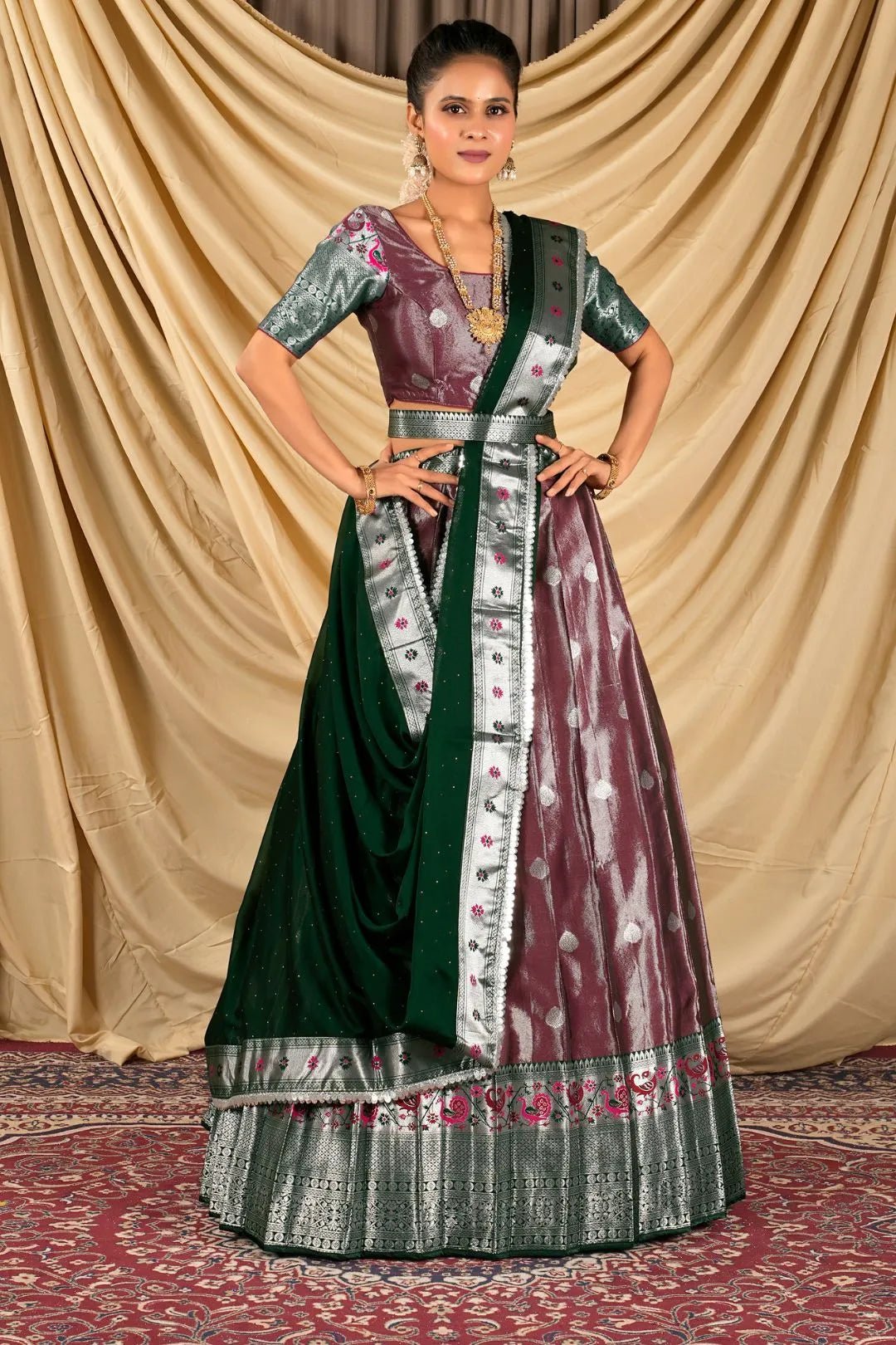 Maroon Zari Banarasi Silk Half Saree For Women - Gajiwala