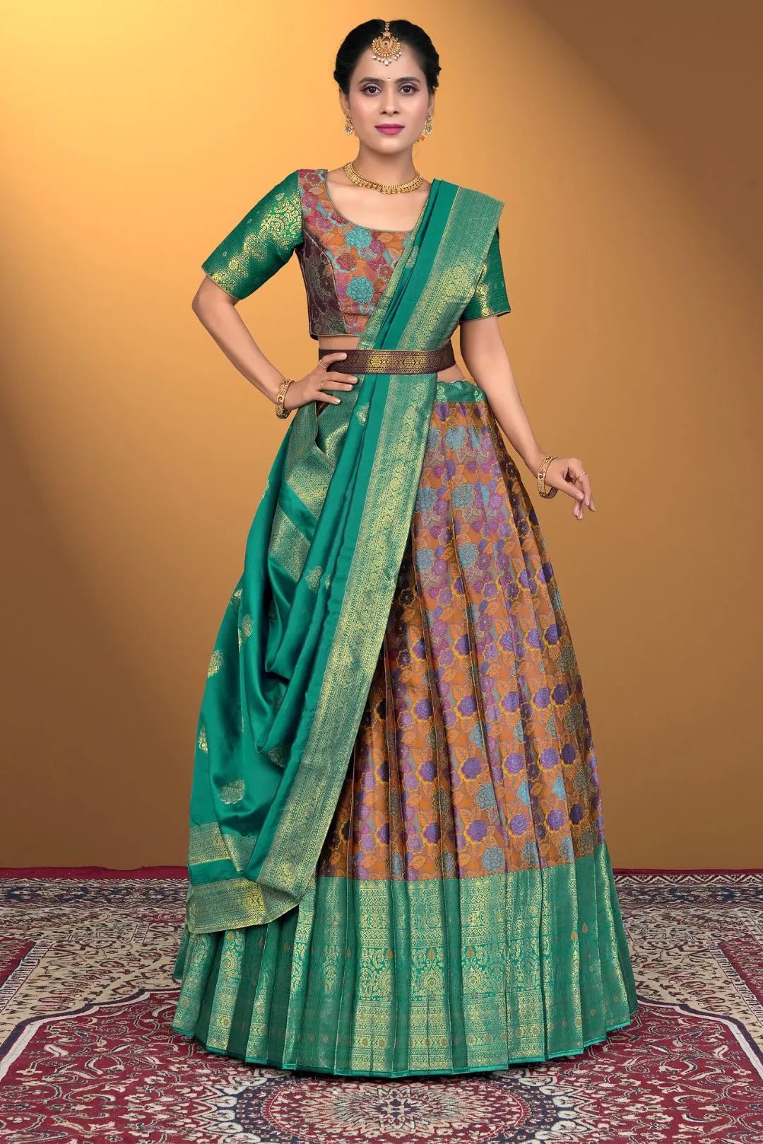 Musterd Jacquard Silk With Digital Print Latest Lehenga Choli - Gajiwala