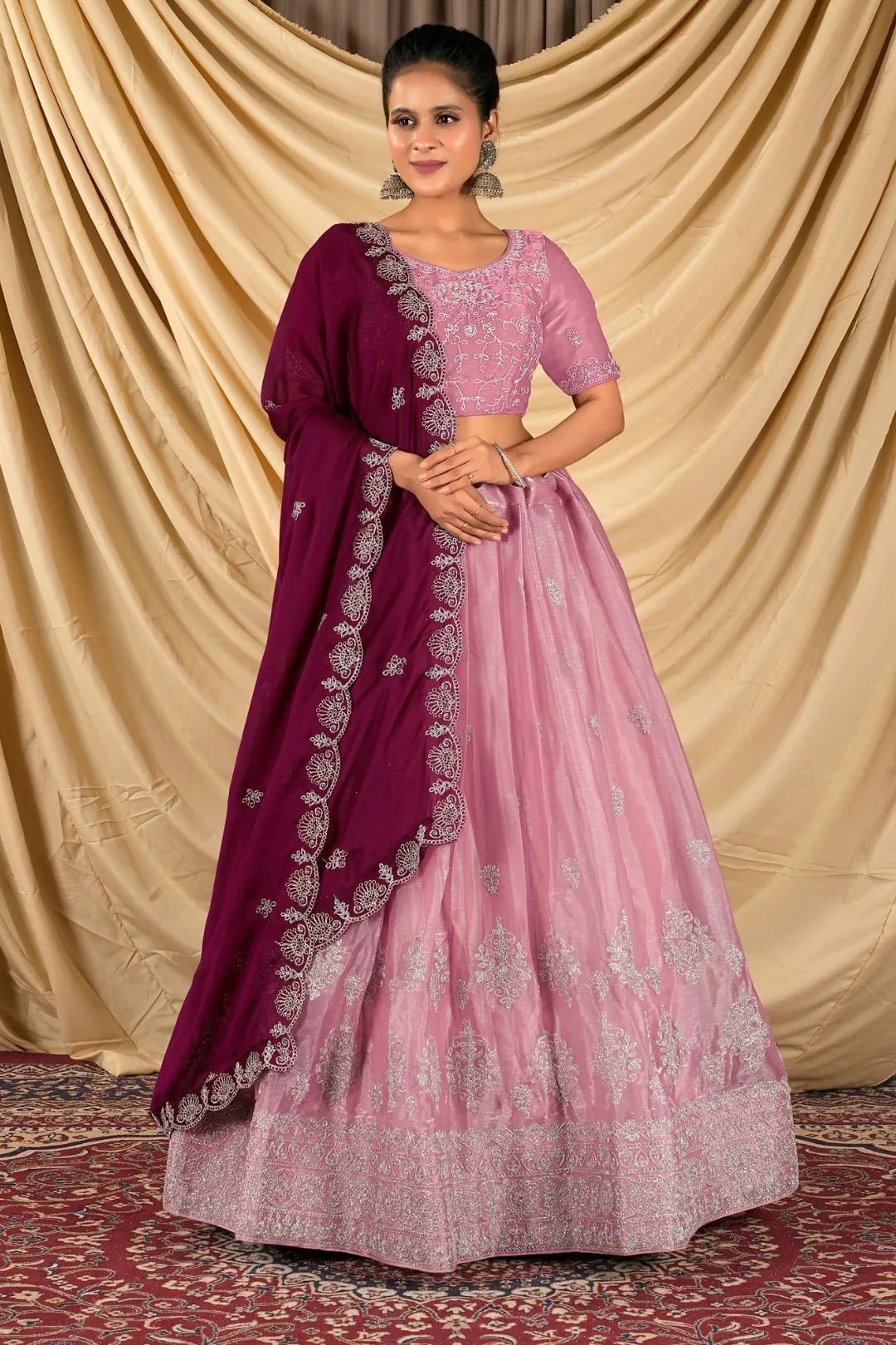 Peach Barbery Silk Lehenga Choli With Rangoli Dupatta - Gajiwala