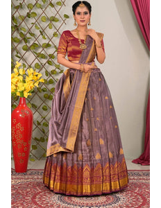 Peach Tissue Silk Lehenga Choli with Dupatta For Women - Gajiwala