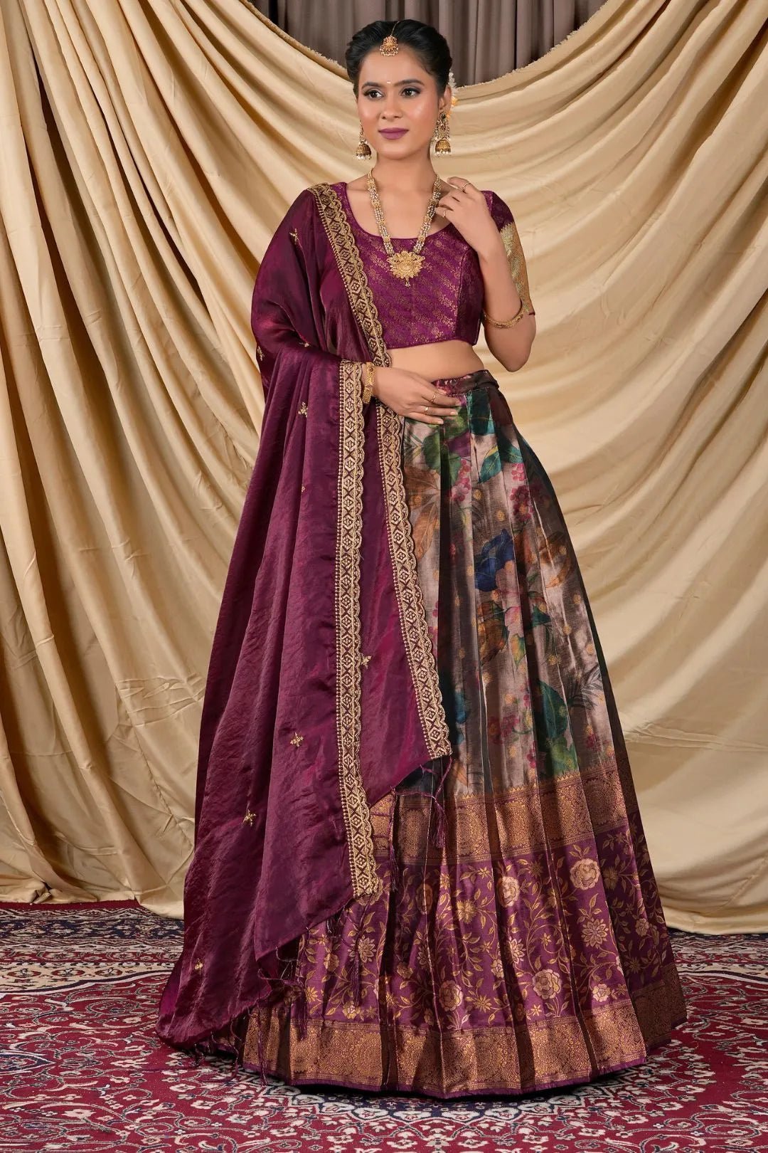 Peach Tissue With Digital Print Lehenga Choli - Gajiwala