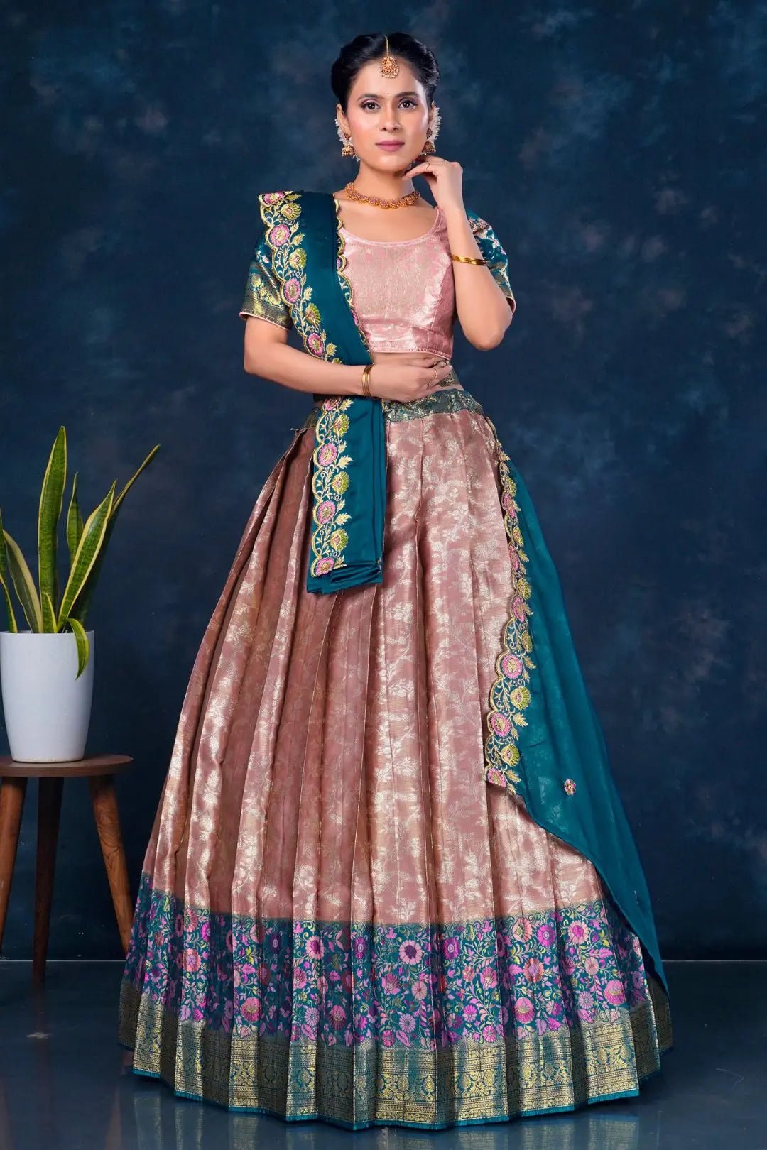 Pink Banarasi Silk Pattu Half Saree With Zari Work - Gajiwala