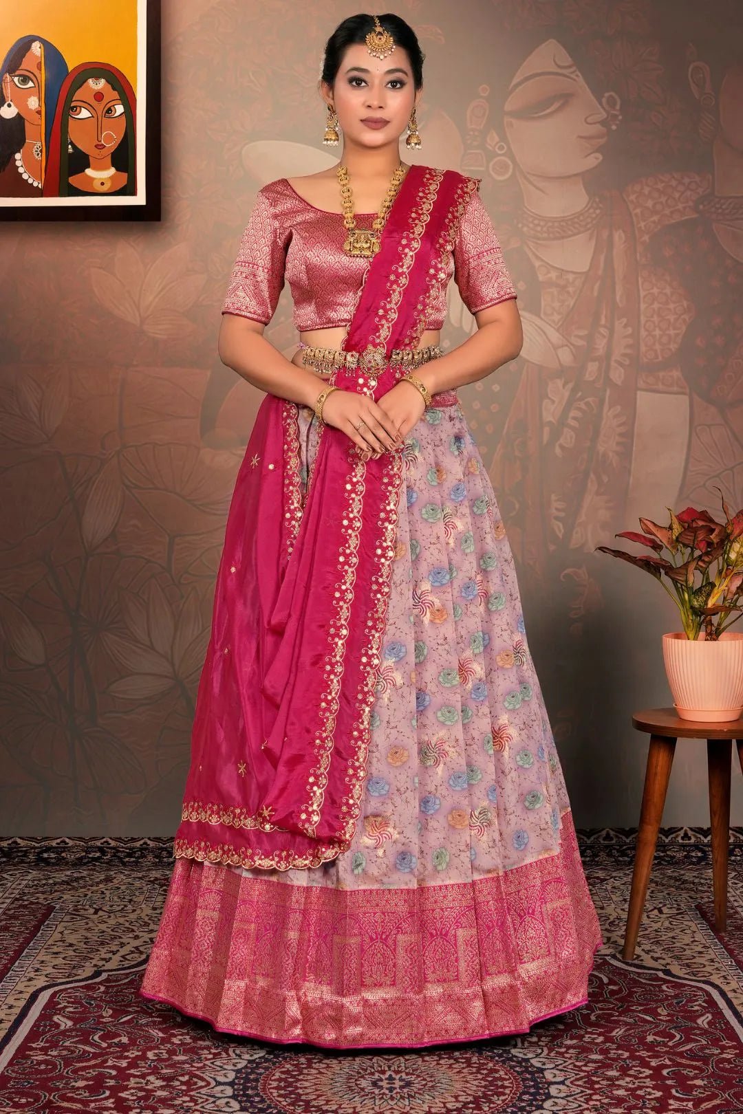 Pink Digital Print Banglori Slub Lehenga Choli For Women - Gajiwala
