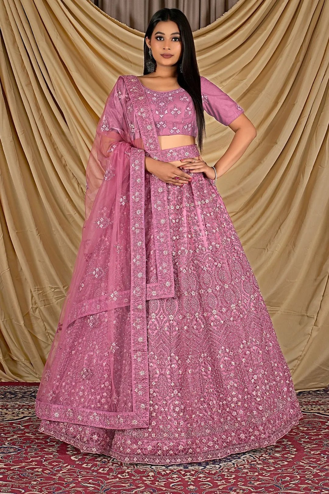 Pink Party Wear Embroidered Net Lehenga Choli For Women - Gajiwala