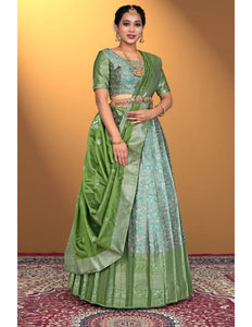 Pista Banarasi Zari Silk Half Saree With For Women - Gajiwala