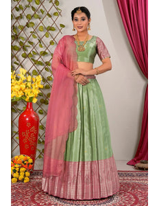 Pista Latest Jacquard Silk Zari Weaving Lehenga Choli - Gajiwala