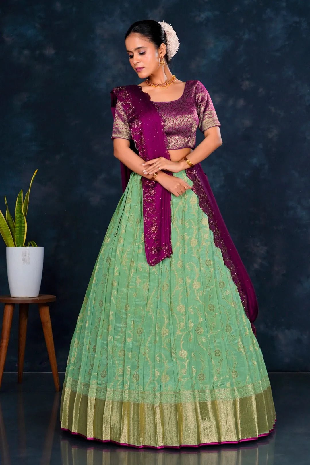 Pista Viscose Silk Lehenga Choli With Zari Work - Gajiwala