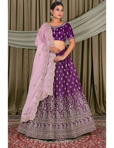 Purple Embroidered Bridesmaid Lehenga Choli In Net - Gajiwala