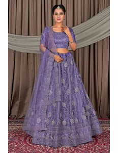 Purple Embroidered Bridesmaid Lehenga Choli In Net - Gajiwala