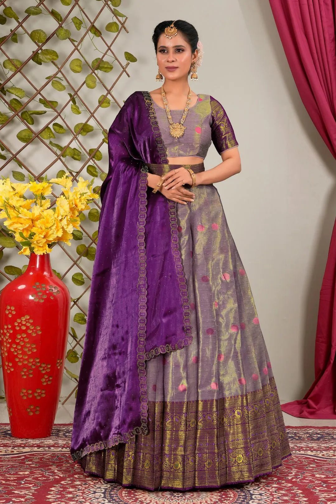 Purple Latest Lehenga Choli in Jacquard Banarasi Silk - Gajiwala