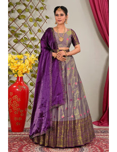 Purple Latest Lehenga Choli in Jacquard Banarasi Silk - Gajiwala
