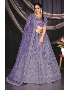 Purple Net Party wear Embroidered Lehenga Choli For Women - Gajiwala