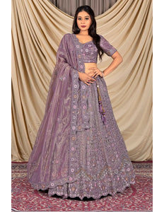 Purple Party Wear Embroidered Twill Net Lehenga Choli For Women - Gajiwala