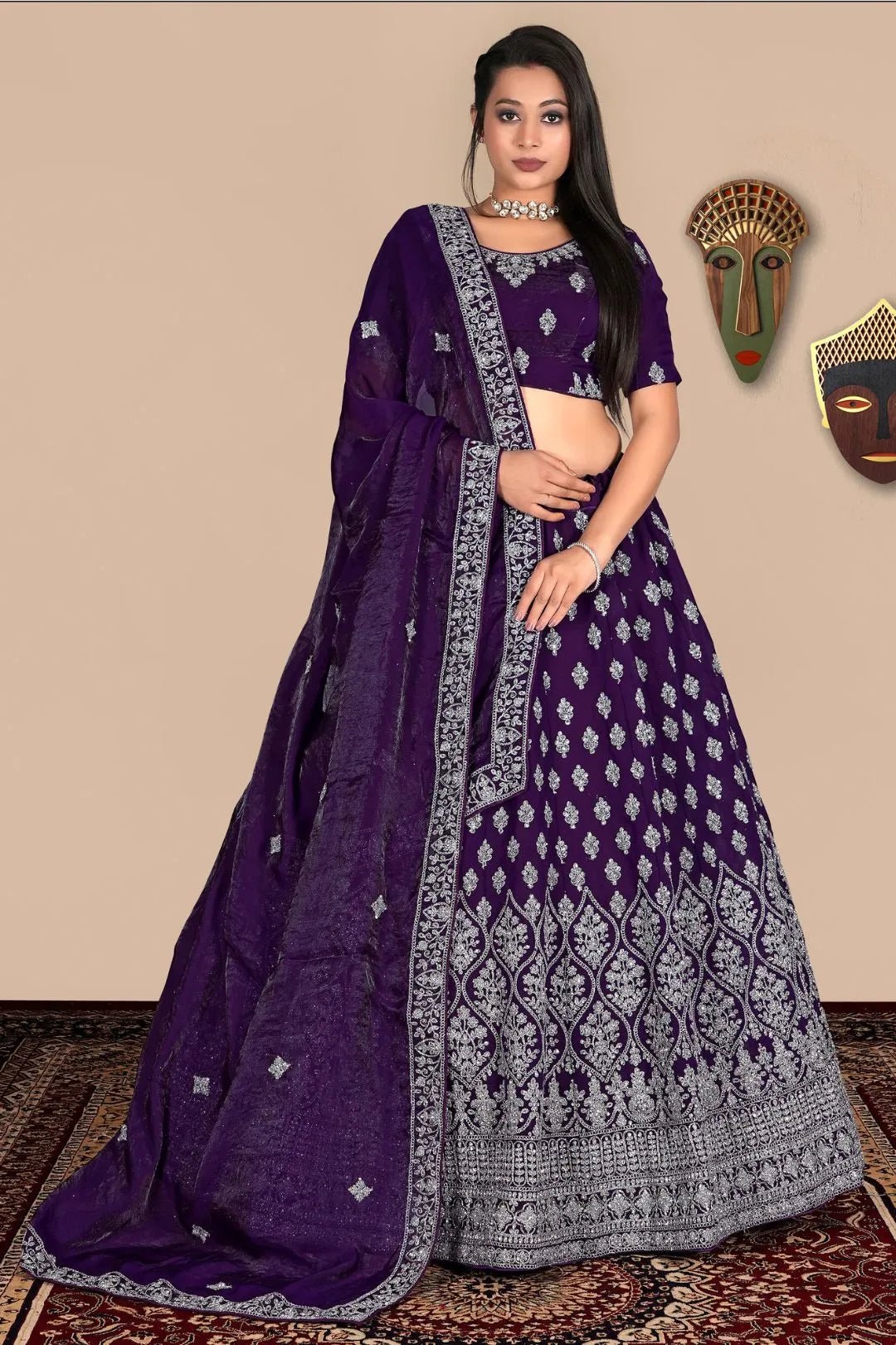 Purple Traditional Fendy Silk Lehenga Choli - Gajiwala