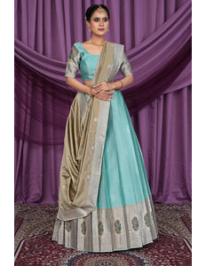 Sea Green Banarasi Silk Zari Work Lehenga Choli For Women - Gajiwala