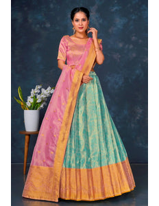 Sea Green Designer Lehenga Choli in Tissue Silk For Women - Gajiwala