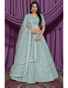 Sea Green Latest Heavy Net Lehenga Choli - Gajiwala
