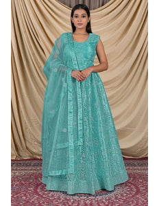 Sea Green Net Readymade Lehenga Choli For Girls - Gajiwala