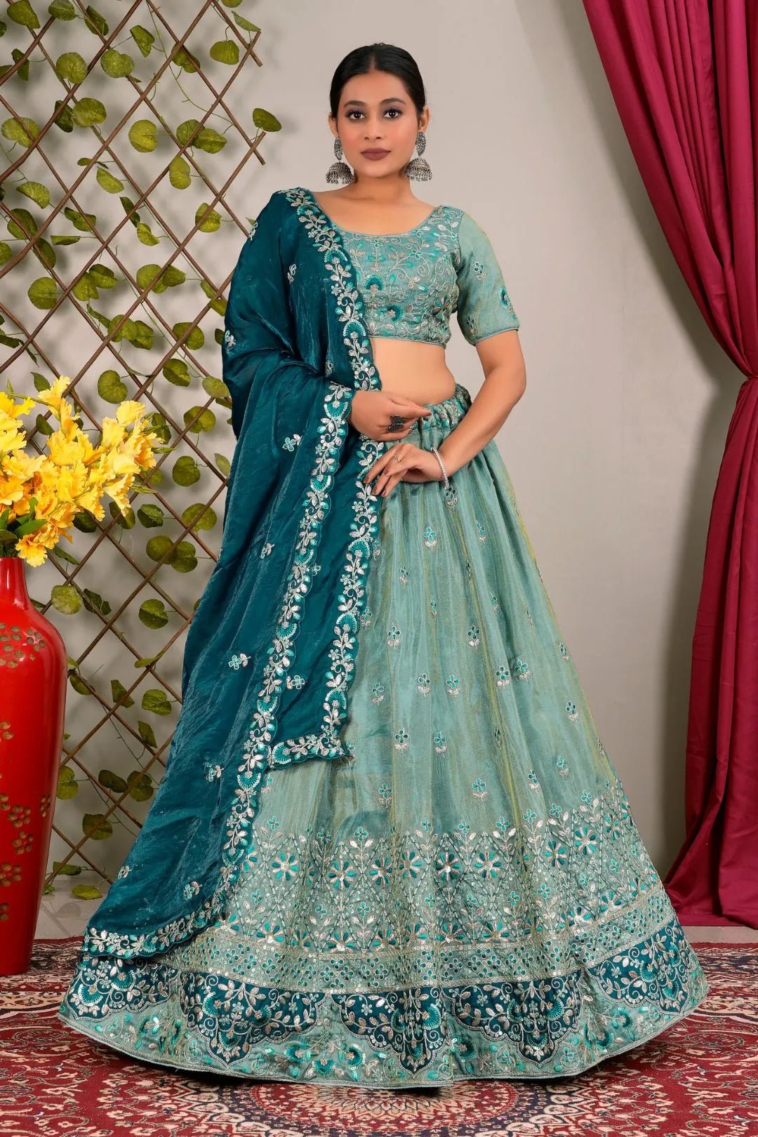 Sea Green Party Wear Viscose Lehenga Choli For Girls - Gajiwala