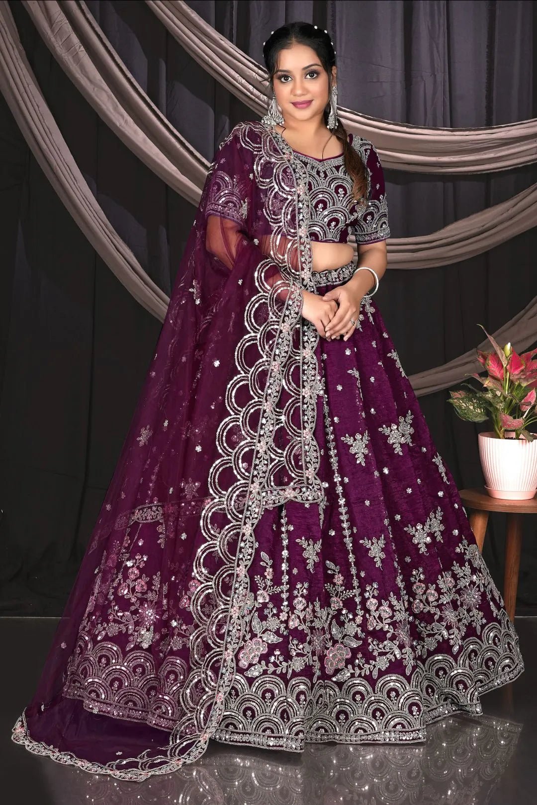 Wine Fendy Silk Embroidered Lehenga Choli For Women - Gajiwala