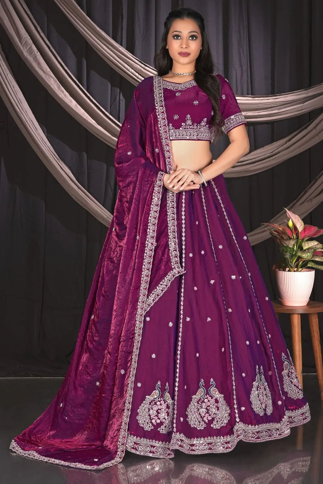 Wine Fendy Silk Lehenga Choli For Wedding Function - Gajiwala