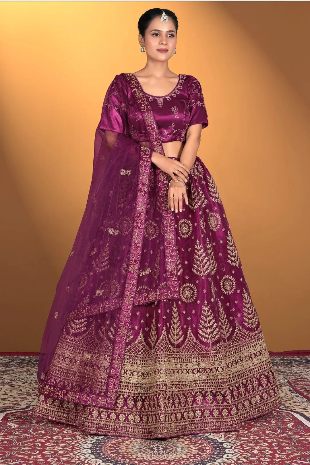 Wine Net Lehenga Choli For Women With Embroidery Work - Gajiwala
