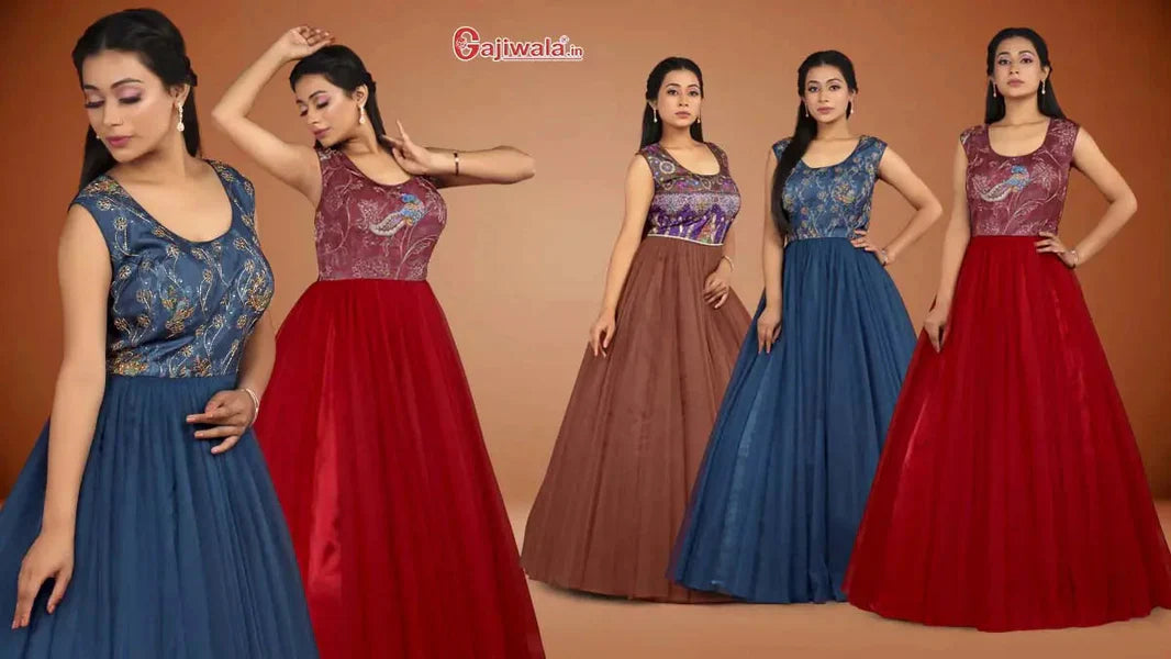 Designer Long Frock: Kalamkari Printed Net Gown Design for Girls