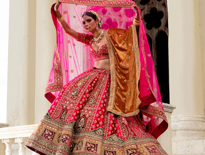 Bridal lehenga dupatta draping styles., by Gajiwalasaree