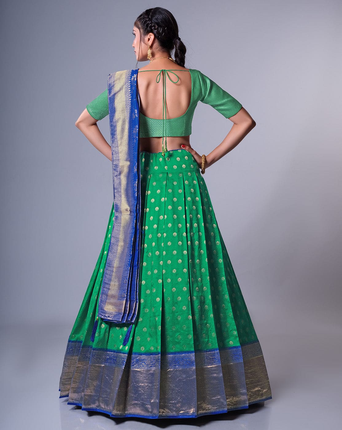 Green Color Kanjiveram Silk Zari Lehanga With Blouse Along With Embroidery  Duppta With Half Saree Lehenga Designer Half Saree Lehenga Choli - Etsy